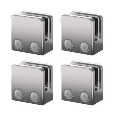 Imagem de Braçadeira de vidro - Aço inoxidável 304 Flat Back Square 1/10.2 cm-3/20.3 cm (6 mm-10 mm) Suporte de clipe de grade de vidro temperado polido para balaustrada, corrimão (4 pacotes, escovado)