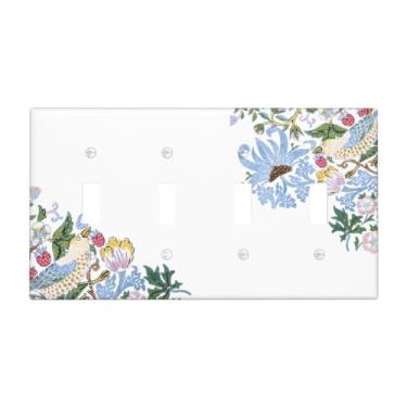 Imagem de LuHuoLu Placa decorativa para interruptor de luz, retrô, morris, morango, planta rústica, pássaro, 4 gangues, placa de parede, grande, quadriciclo, interruptor, placa frontal jumbo para decoração de