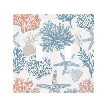 Imagem de JDAKHD Placa de cobertura de interruptor de luz solar natural de granito de mármore, cordilheira de montanha, vale, placa decorativa de parede azul, 2 grupos, placa elétrica para banheiro e quarto