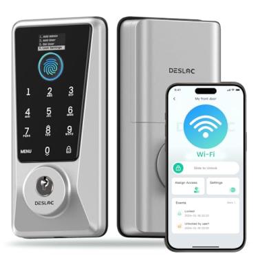 Imagem de DESLOC Smart Lock D110 Plus, fechadura de porta de entrada sem chave com impressão digital, Wi-Fi integrado, controle remoto de aplicativo, fechaduras inteligentes para porta da frente, fechadura de