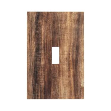 Imagem de Naiqadnehz Capa decorativa para interruptor de luz vintage rústica marrom grão de madeira 1 gangue dispositivo de alternância placa frontal elétrica decoradora placa de parede para quarto decoração de