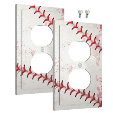 Imagem de Wmhusu Outlet Covers Baseball Sports Ball Game 1 Gang Duplex Light Switch Cover Plate Placas Decorativas de Parede Placa Elétrica Receptáculo para Decoração de Banheiro e Quarto (pacote com 2)
