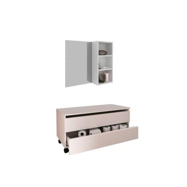 Imagem de Armário C- Balcão Banheiro Rodizios Bn3603 S- Cuba 80cm E Espelho Bn3609 Branco - Tecno Mobili