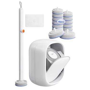 Imagem de LFBEAR Sistema de limpeza de vaso sanitário descartável – kit de varinha de vaso sanitário com 18 refis de alto desempenho, escova montada na parede e suporte para limpeza profunda do banheiro (escova