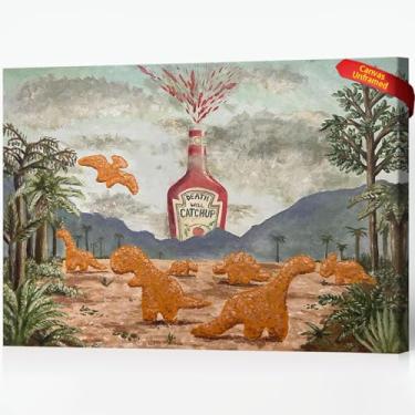 Imagem de Funny Nuggets Cookies Painting Wall Art, Dinosaur Nuggets Vulcano Eruption Canvas Print, Decoração de parede vintage para casa, quarto, sala de estar, 30,5 x 45,7 cm, sem moldura