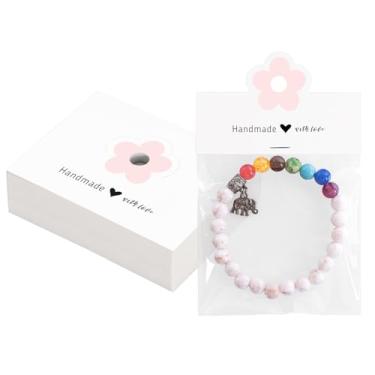 Imagem de joycraft Embalagem de joias para pequenas empresas – 100 peças de cartões de exibição de pulseira branca com sacos transparentes, pequeno conjunto de exibição de joias feito à mão para pulseiras