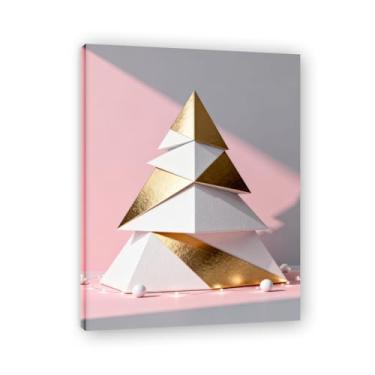 Imagem de Moldura interna. Arte moderna de presente de Natal, arte geométrica de árvore rosa empoeirada e dourada, tela emoldurada pronta para pendurar para uma casa de férias elegante. A42. 30x40cm-11,8x15,7