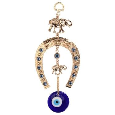Imagem de Decoração de parede olho turco azul com elefante e ferradura, amuleto dourado para carro de escritório em casa, pingente de boa sorte e proteção