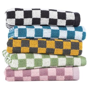 Imagem de 5 peças de toalhas de mão de algodão xadrez absorventes e decorativas para banheiro, cozinha, academia, spa, 75 x 35 cm toalhas de padrão quadriculado