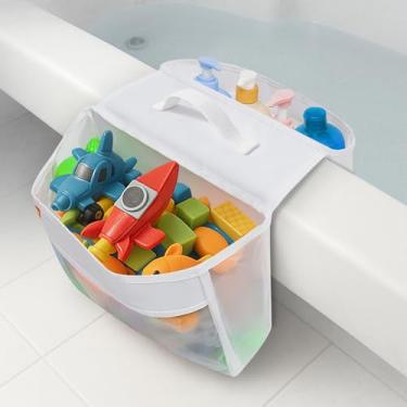 Imagem de HooBribeau Organizador de brinquedos de banho com 2 bolsos, armazenamento de malha de grande capacidade com aderência, secagem rápida, perfeito para organizar brinquedos e itens essenciais de banho
