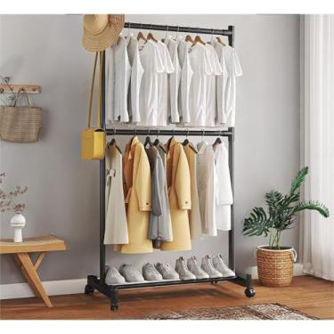 Imagem de Mancebo，Mancebo Cabideiro de Roupas Porta Casaco ChapéU Bolsa，Polo Duplo，Modular em AçO Carbono，Com RodíZios，Adequado para Uso DoméStico Ou em Lojas De Roupas(Preto 2508)