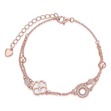 Imagem de Pulseira de tênis de trevo de quatro folhas banhada a ouro rosa 18K - Tamanho 16,5-19 cm, joia elegante feminina para uso diário, encontros e ocasiões especiais