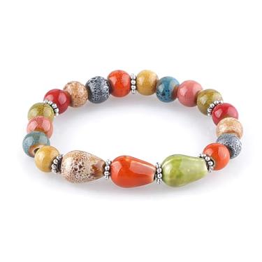 Imagem de KILIPOL Pulseira de contas de cerâmica colorida estilo étnico chinês hippie boêmio, estilo antigo e iterário, joia boêmia de praia de verão, presente de Natal para mulheres (Estilo7