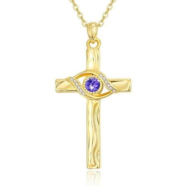 Imagem de HeartMelody Colar de cruz para mulheres, banhado a ouro 14K 18K com pingente de pedra do mês de nascimento, joias religiosas, presentes de aniversário e Natal para mulheres, mãe e ela, Suitable for