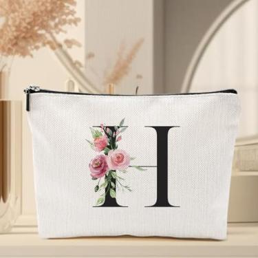 Imagem de Bolsa de maquiagem inicial, presentes personalizados para mulheres, presentes de dama de honra para o dia do casamento, Bege 2371, Impressão frente e verso para imagens de alta qualidade