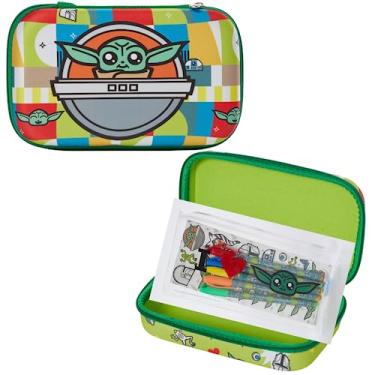 Imagem de Innovative Designs Estojo Infantil Star Wars Baby Yoda Mandalorian Com Adesivos E Canetas De Gel, Fecho Zíper Moldado, Verde