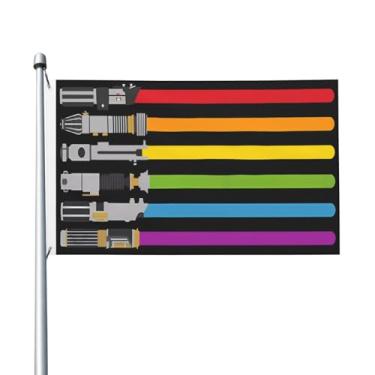 Imagem de KOSUES Bandeira de sabre de luz gay arco-íris orgulho LGBT 9,5 x 1,5 m bandeira dupla face para pendurar na parede bandeiras verticais de jardim bandeira de festa quintal externo com ilhós de metal