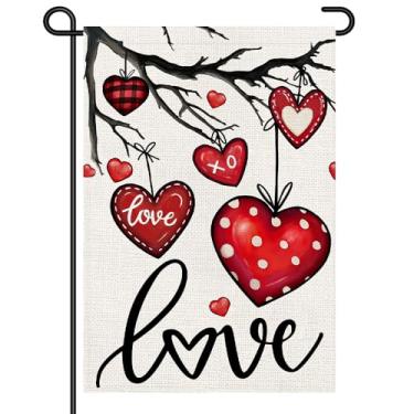 Imagem de Bandeira de jardim amor dia dos namorados 30,5 x 45,7 cm, bandeiras pequenas de dupla face, coração vermelho XO placa suspensa para varanda, gramado, quintal, decoração ao ar livre DF964