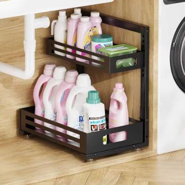 Imagem de Biboraya 1 organizador embaixo da pia, organizador de armário com trilho cilíndrico liso, gaveta deslizante de metal para cozinha, banheiro, armário de lavanderia, altura ajustável de 8 níveis, sem