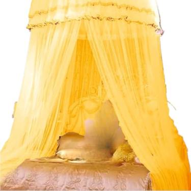 Imagem de Mosquiteiro Teto Casal Gigante Indiano com Abertura Lateral – Para Cama King, Queen e Box, 12m de Proteção Completa e Conforto(Amarelo)