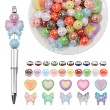 Imagem de CHGCRAFT Conjunto de 265 peças de contas soltas de borboleta coração acrílico para canetas kit de contas para artesanato fabricação de joias, pulseiras, canetas com contas, suprimentos DIY