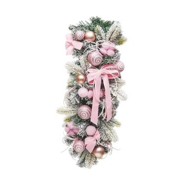 Imagem de Fancyes Guirlanda de Natal iluminada para escadas, guirlanda artificial com laço, decoração natalina para janelas, varandas e escadas de casa, Rosa