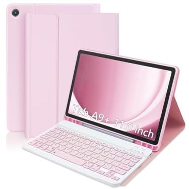 Imagem de XCHYTECHER Capa com teclado para Samsung Galaxy Tab A9 Plus 11 polegadas (SM-X210/X215/X216/X218), teclado removível recarregável com porta de carregamento tipo C para tablet A9+ 2023 5G (rosa)