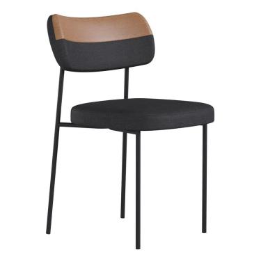 Imagem de Cadeira Sala De Jantar Lila Estofada Couríssimo Whisky Linho Grafite - Abmaza