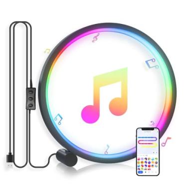 Imagem de Anel de luz LED inteligente, kit de luz para jogos RGB + CCT de 25,4 cm com sincronização de música, aplicativo e controle remoto, luz de fundo ambiente