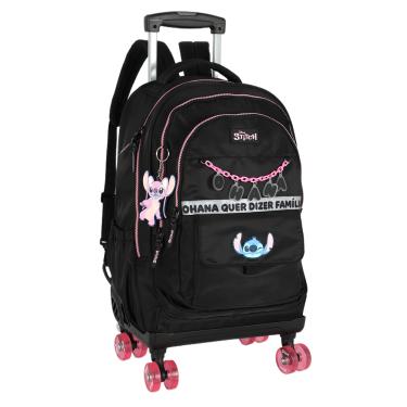 Imagem de Mochila de Rodinhas G Stitch Disney Luxcel | Preta e Pink | Ohana | Rodas em Gel