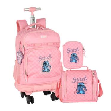 Imagem de Kit Mochila de Rodinha Stitch Rosa com Lancheira e Estojo – Luxcel Oficial