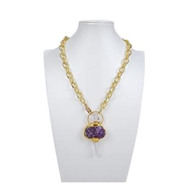 Imagem de Acessórios de moda, joias, ametistas, roxos, quartzos, drusa, pingente, colar, corrente 50,8 cm para mulheres