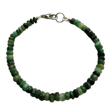 Imagem de Jewel Adda Pulseira esmeralda 3,5-4 mm formato Rondelle lapidada facetada 17,8 cm banhado a prata com fecho para homens, mulheres, unissex. Pulseira empilhável de corrente de elos. |LW_LCBR_02413