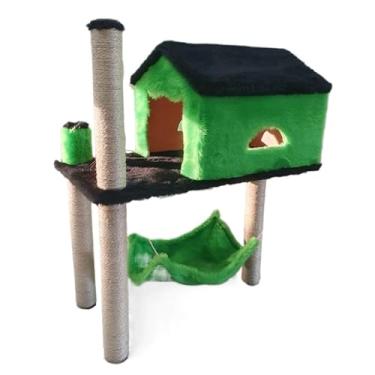 Imagem de Arranhador Para Gatos Casa E Playground Com TúNel, Rede, Torre, Poste Sisal, Cama E Brinquedo(Verde)
