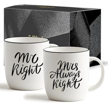 Imagem de Triple Gifffted Mr Right Mrs Always Right canecas de café ideias de presentes para casais, aniversário de casamento, noivado, Natal, dele e ela, noiva e noivo, pais, chá de panela para recém-casados
