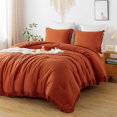 Imagem de Andency Jogo de cama king extragrande terracota 120 x 98, 3 peças, boêmio, inverno, leve, todas as estações, borlas enferrujadas (1 edredom e 2 fronhas)