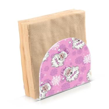 Imagem de Blueangle Pacote com 2 porta-guardanapos rosa de Papai Noel – Decoração de mesa acrílica à prova de vento para cozinha e casa, dispensador de lenços de férias com porta-guardanapos verticais (135)