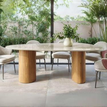 Imagem de Mesa De Jantar Orgânica Breeze 2,40 X 1,20m 9 Lugares Lâmina Natural De Madeira Off White Vidro