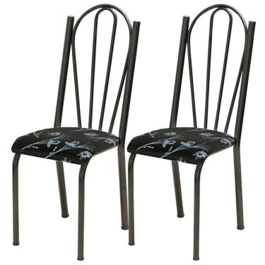 Imagem de Kit 02 Cadeiras Tubular America 021 Cromo Preto Assento Preto Flor Artef Preto Flor