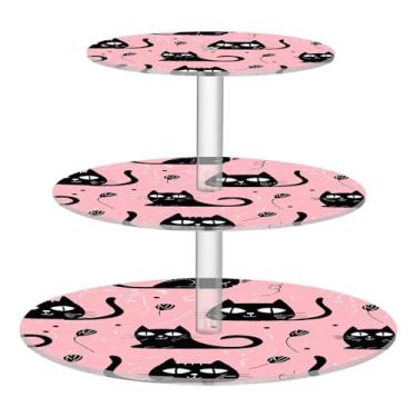 Imagem de Blueangle Suporte redondo de cupcake de 3 camadas – torre de sobremesa de acrílico para gatos pretos, suporte de sobremesa em camadas antiderrapante para chá de bebê, aniversário, festa de casamento