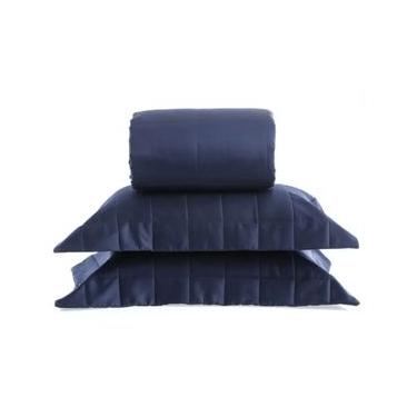 Imagem de Cobre Leito Satinee Square Marinho Solteiro 300 Fios - Kacyumara Solteiro