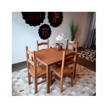 Imagem de Conjunto Sala de Jantar Mesa 100x80 cm 4 Cadeiras Madeira Marin Brasil