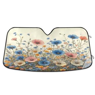 Imagem de ATTX Pára-brisas de carro flores pastel 139.7 cm x 70.1 cm escudo solar universal com proteção UV, persiana de janela frontal automática dobrável para caminhões Sedans SUVs #208