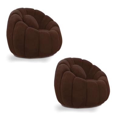 Imagem de Kit 02 Poltronas Decorativa Orgânica Para Sala Cloud Bouclê E03 - D'rossi Cor Marrom