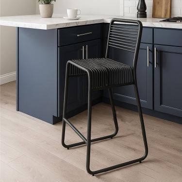 Imagem de Banqueta Alta Cozinha Taynah K01 Industrial Aço Carbono Assento Metal Aramado 93 Cm Pre...