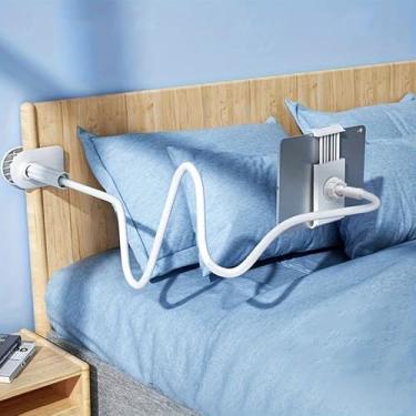 Imagem de 1 suporte para tablet e smartphone, base espiral rotativa de 360 graus, braço flexível para visualização de cabeceira, mãos livres, mesa, viagem, branco