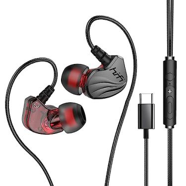 Imagem de Fones de ouvido T2000 Music Headphones Type-C com fio intra-auriculares microfone e gancho arame memória para corrida música jogo IPX5 som alto confor