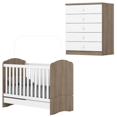 Imagem de Berco Mini Cama E Comoda 5 Gavetas Bala De Menta Rustico Branco Henn