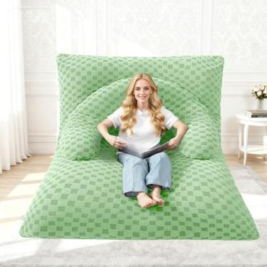 Imagem de HABUTWAY Cadeira de pufe 3 em 1 com travesseiro portátil em forma de U, pufe gigante com capa lavável, sofá-cama conversível (verde)