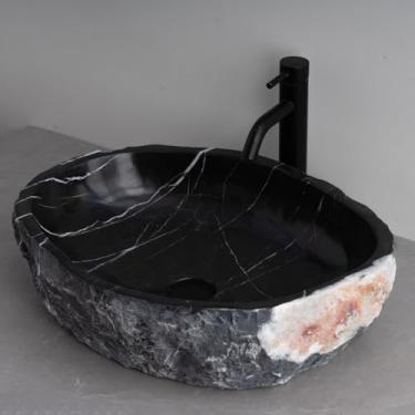 Imagem de MIDUSO Pia de embarcação de pedra irregular 100% feita à mão; pia de pedra real; pia de embarcação exclusiva; acima do balcão; pia de rocha de rio; banheiros rústicos de pias; Irre RiverStone 319